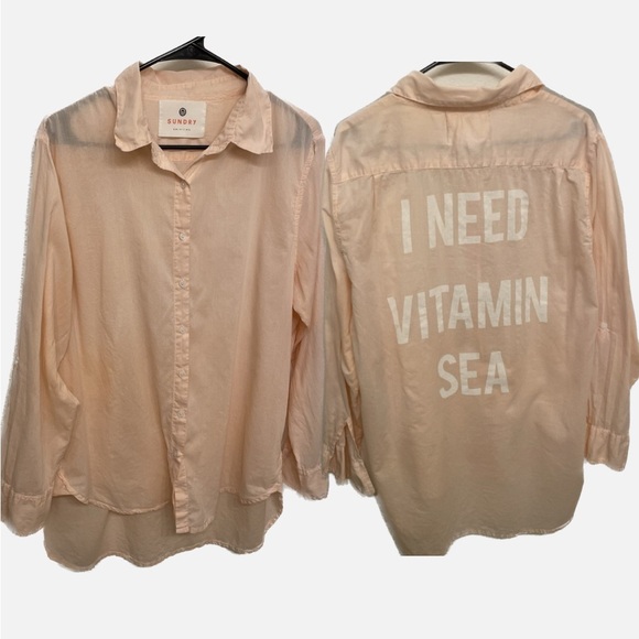 Sundry Cotton Button-down “I Need Vitamin Sea” size 3 - Picture 1 of 6
